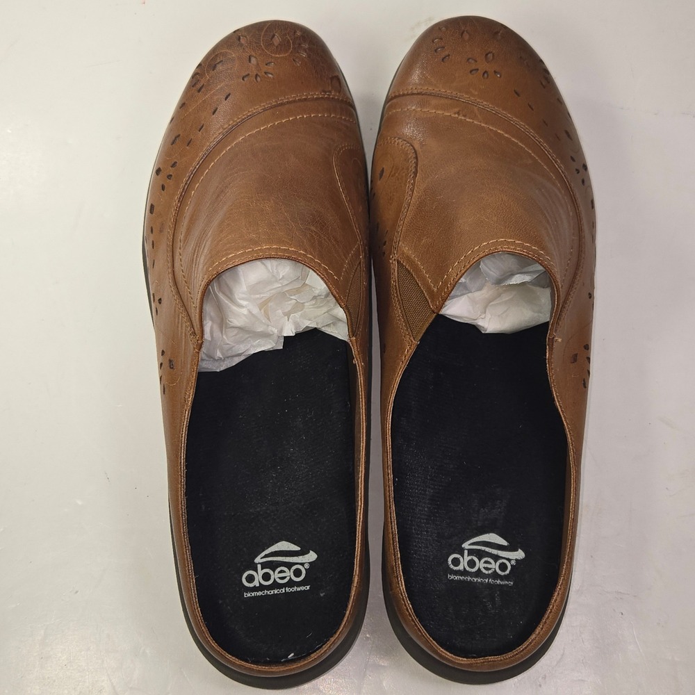 Abeo Edith PEW1062 Brown Leather Perforated Comfort Mules Clogs Womens 11 - Picture 3 of 12